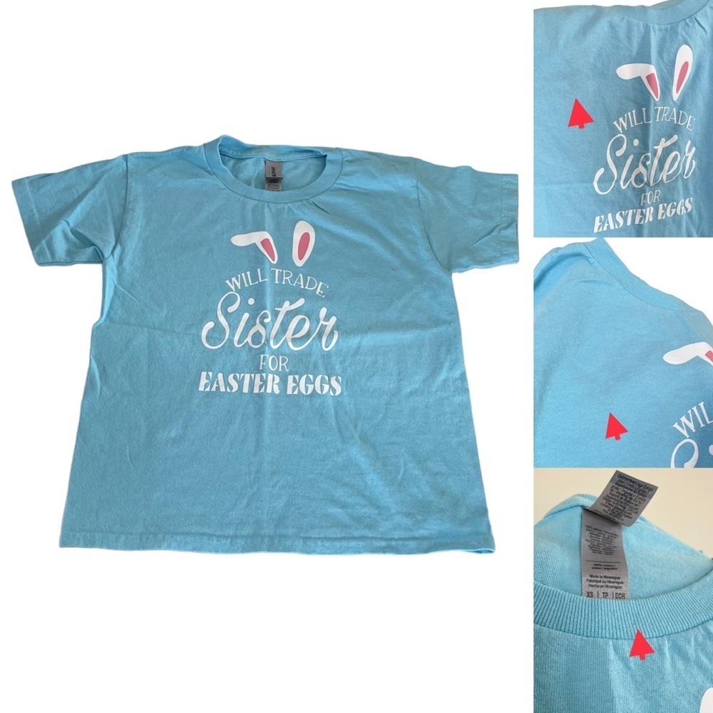 Gildan 100% Heavy Cotton Blue Easter Graphic T-Shirt Youth size XS